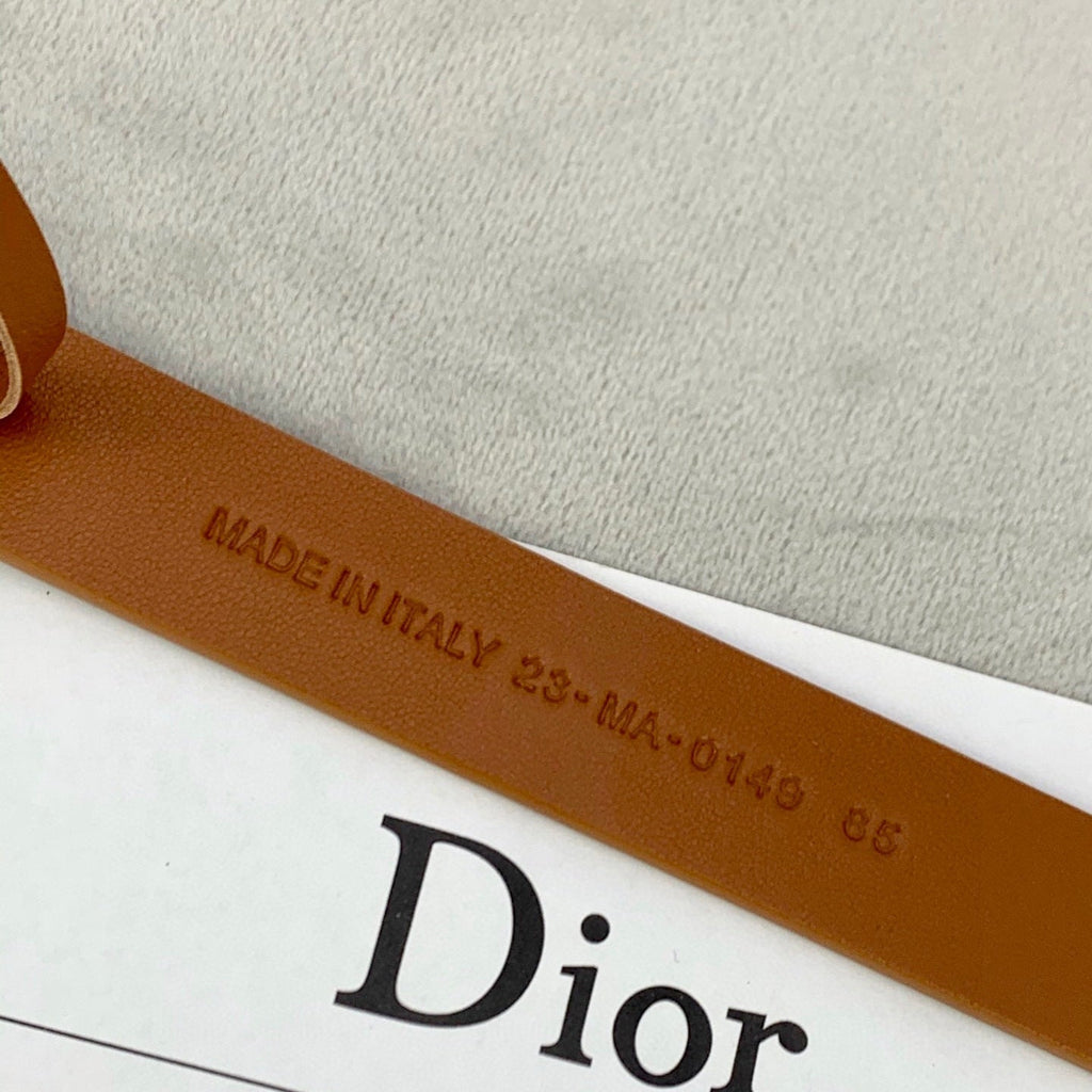 DIOR 25S BELT 20 MM IN BROWN CALFSKIN WITH GOLD HARDWARE 590779